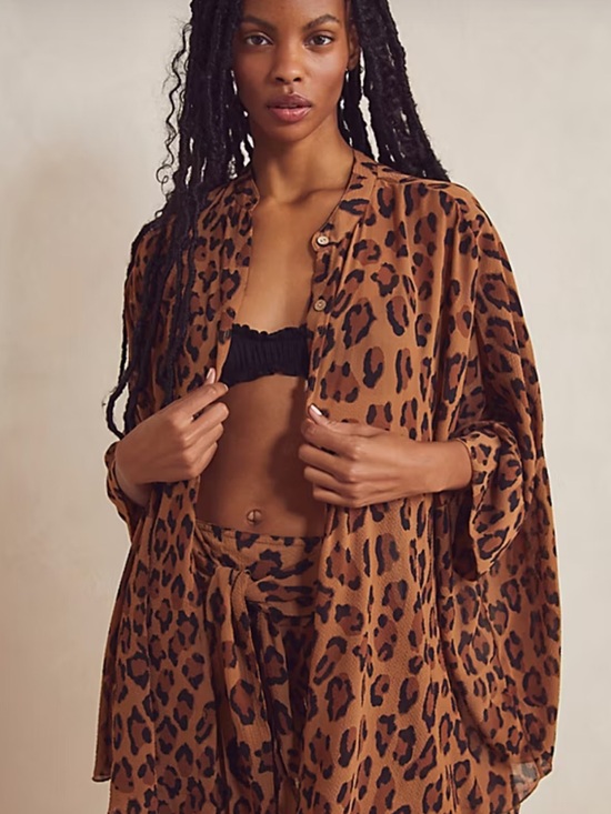 Free People Tops - Free People Intimately FP Leopard Print Wake Up Flowing Tunic Shirt Brown XS